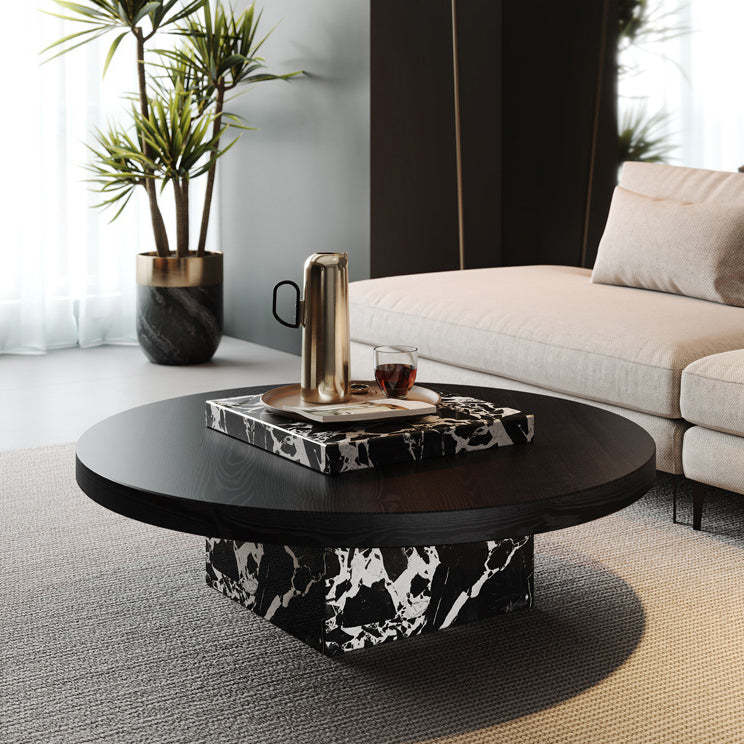 Scandinavian Marble Wood Round Coffee Table