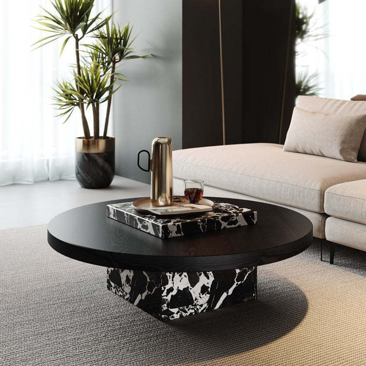 Nordic round wood marble wood coffee tables
