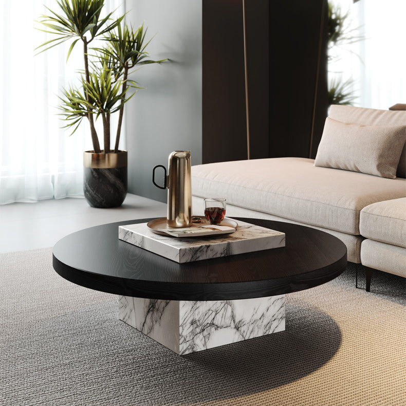 Scandinavian Marble Wood Round Coffee Table