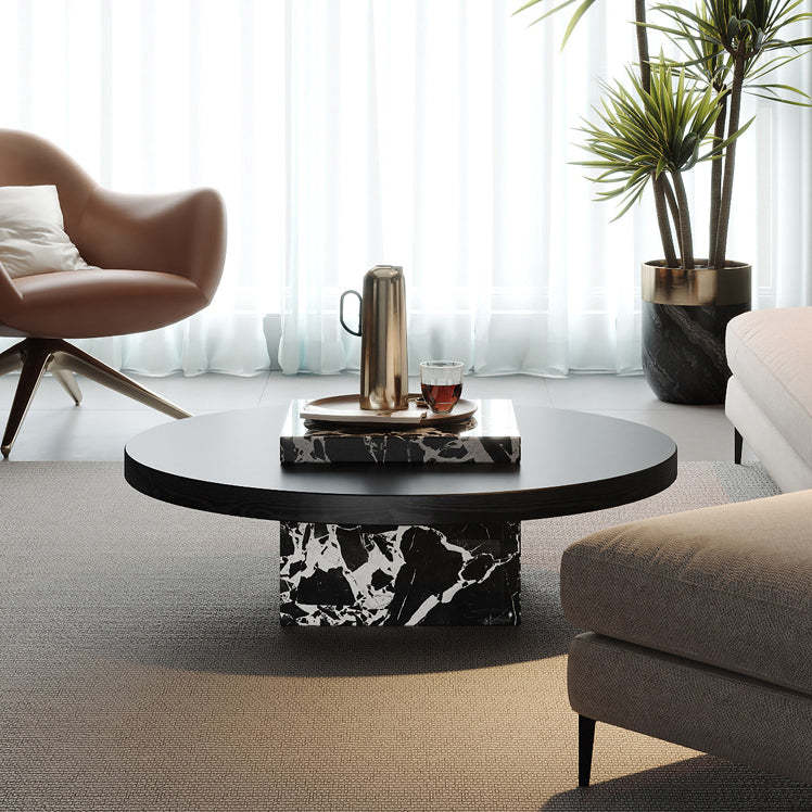 Scandinavian Marble Wood Round Coffee Table