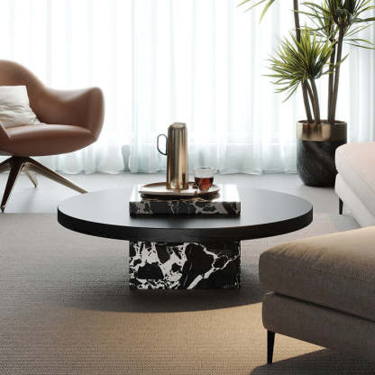 Scandinavian Marble Wood Round Coffee Table