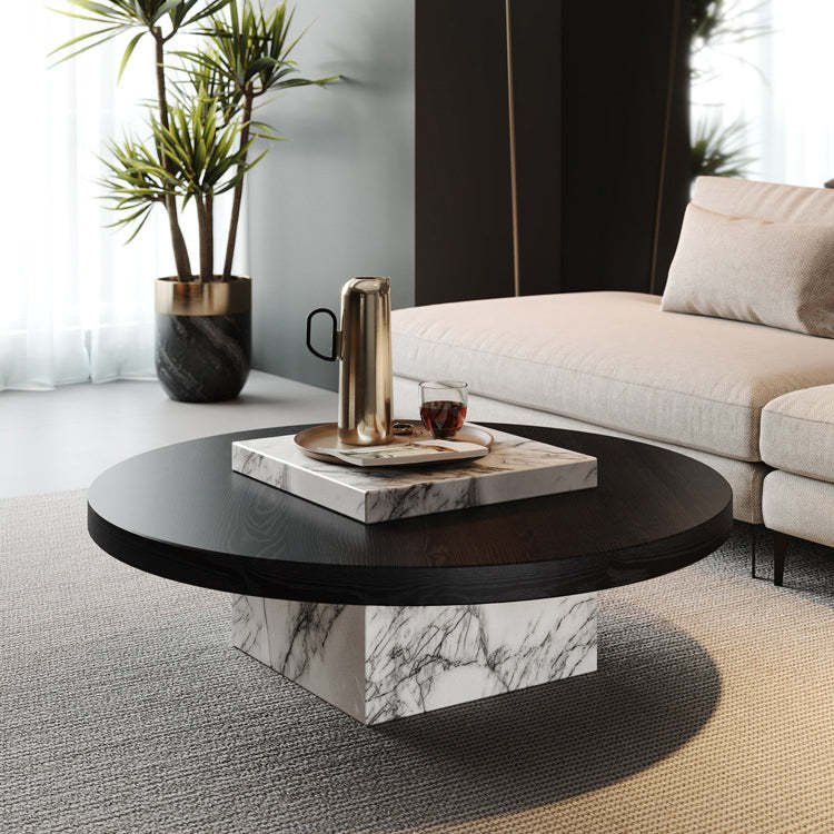 Scandinavian Marble Wood Round Coffee Table