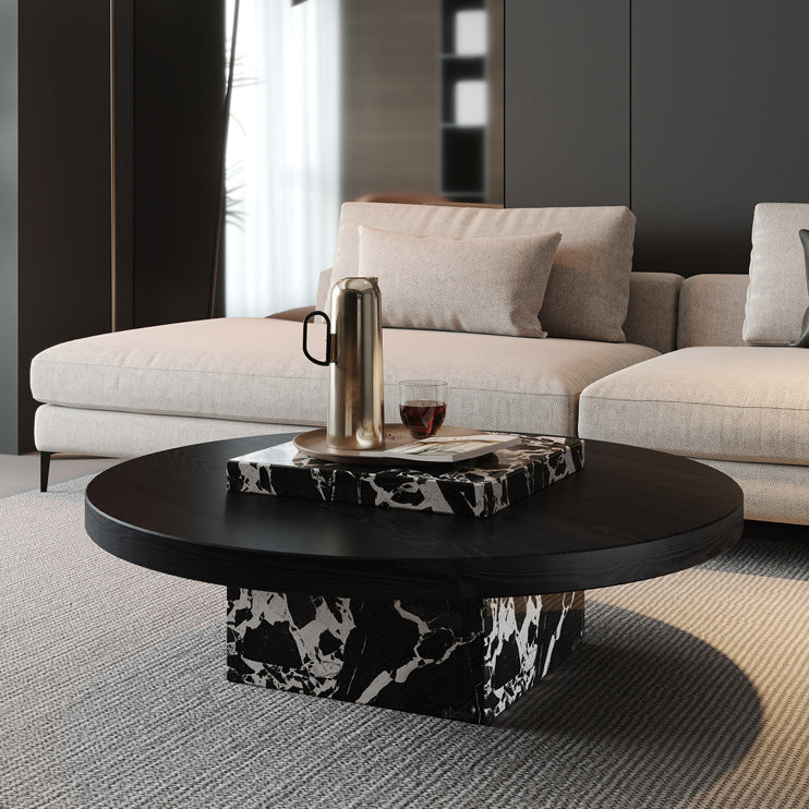 Scandinavian Marble Wood Round Coffee Table