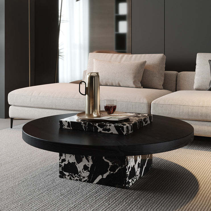 Scandinavian Marble Wood Round Coffee Table
