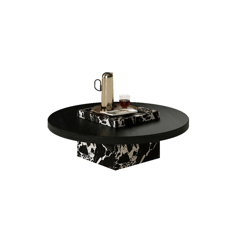 Scandinavian Marble Wood Round Coffee Table