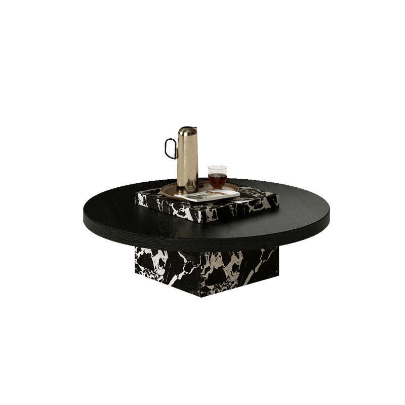 Scandinavian Marble Wood Round Coffee Table