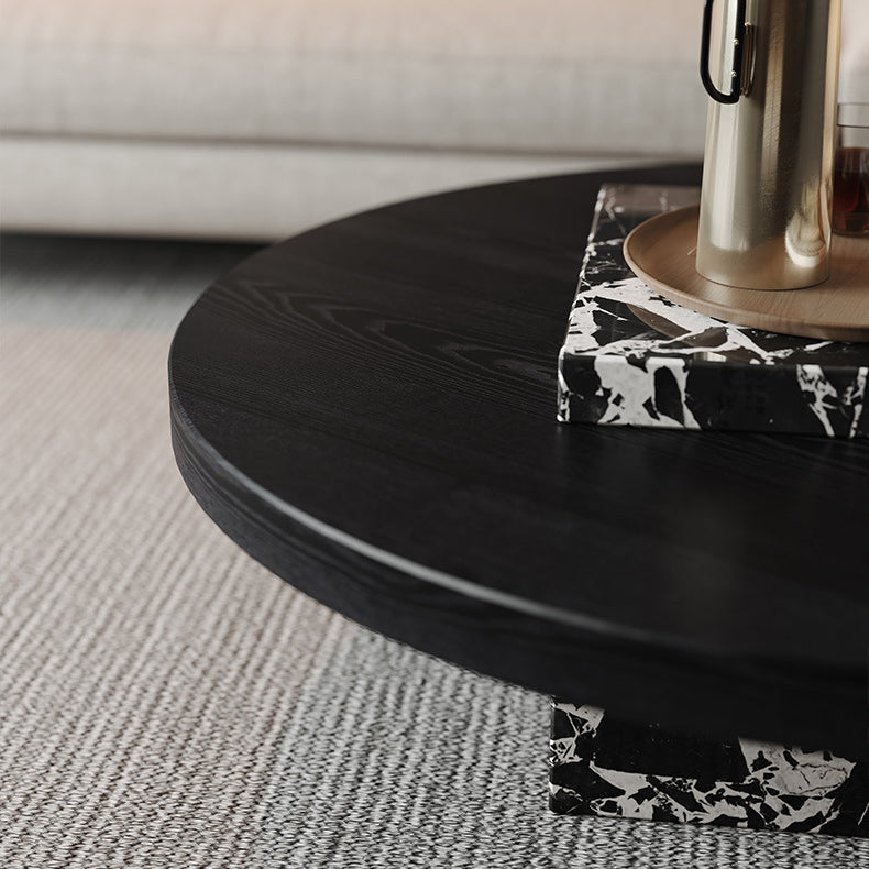Scandinavian Marble Wood Round Coffee Table