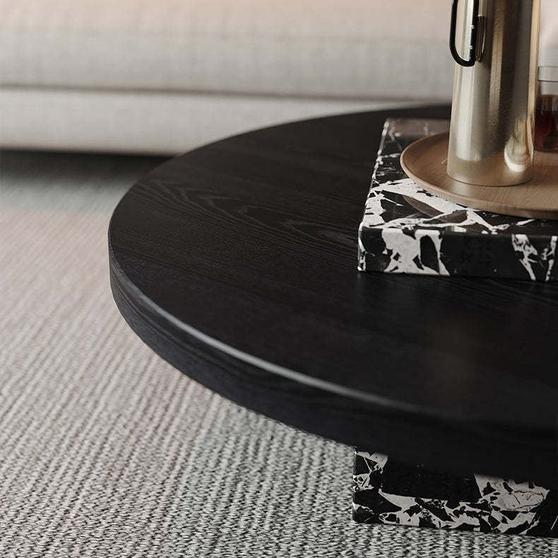 Scandinavian Marble Wood Round Coffee Table