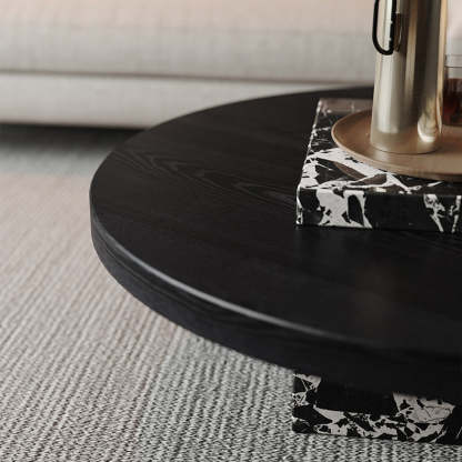 Scandinavian Marble Wood Round Coffee Table