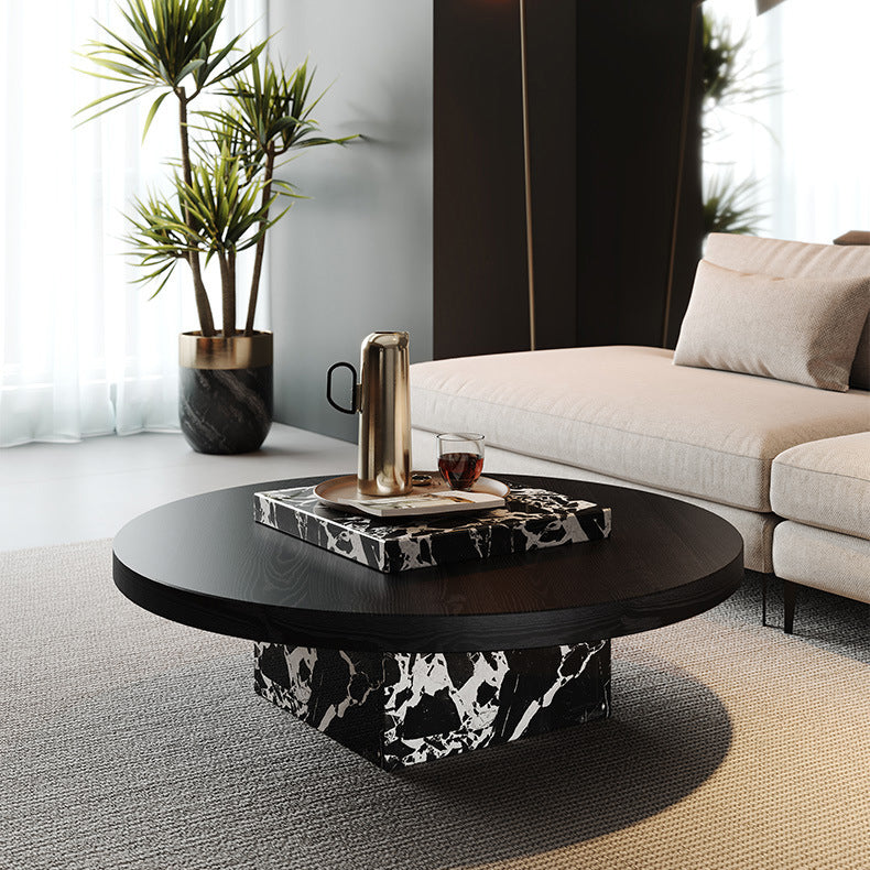 Scandinavian Marble Wood Round Coffee Table