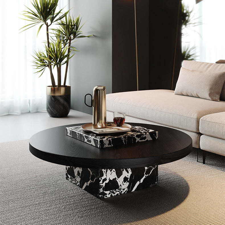 Scandinavian Marble Wood Round Coffee Table