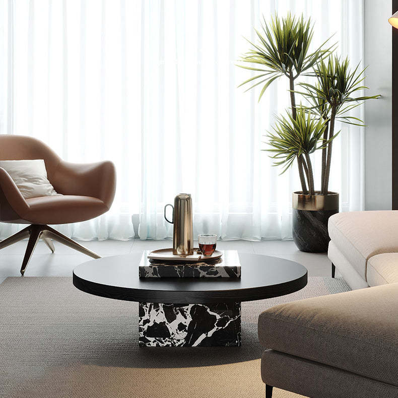 Scandinavian Marble Wood Round Coffee Table