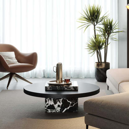 Scandinavian Marble Wood Round Coffee Table