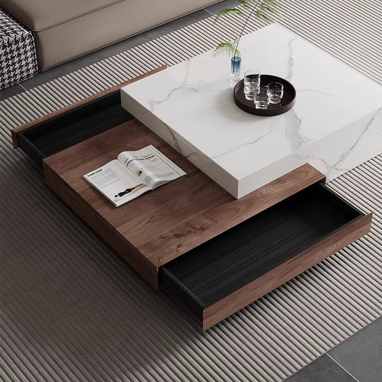 Minimalist Slate Wood Coffee Table 2-Drawer — Black And White Roots