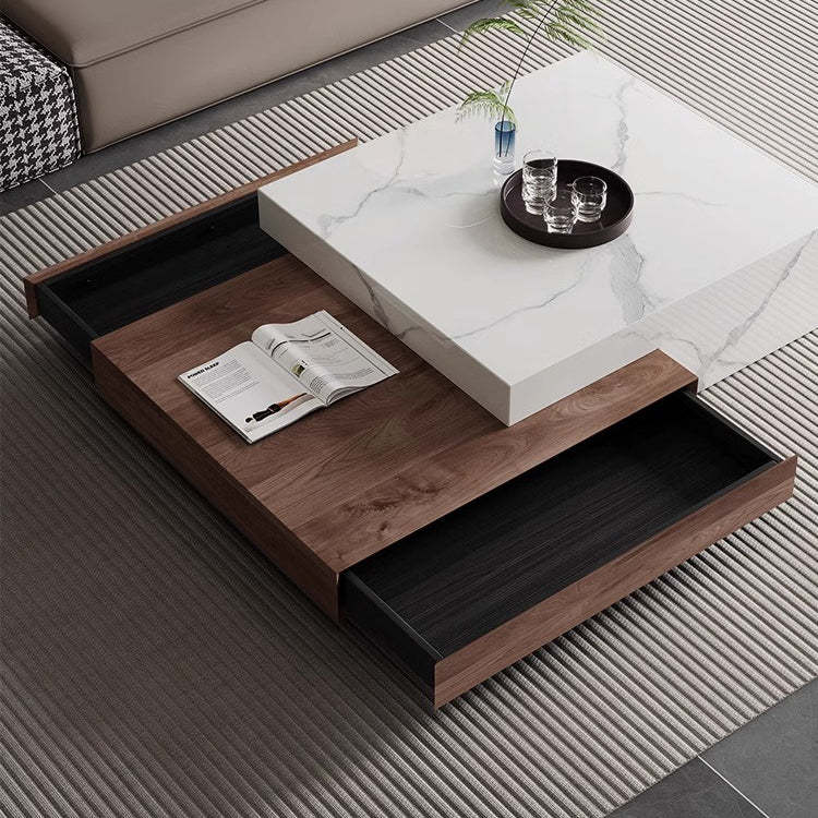 Minimalist Slate Wood Coffee Table 2-Drawer — Black And White Roots