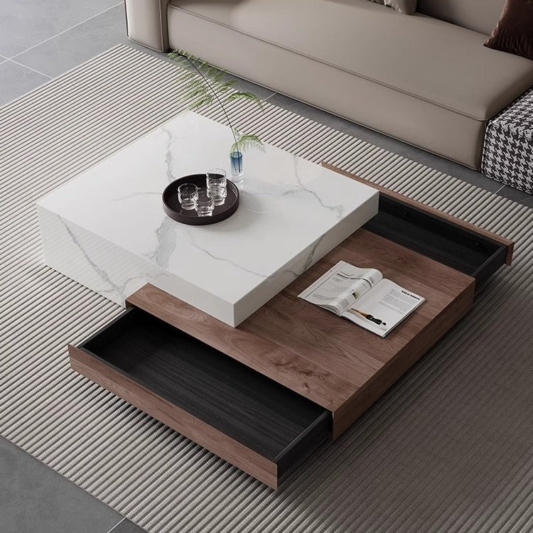 Minimalist Slate Wood Coffee Table 2-Drawer — Black Crystal