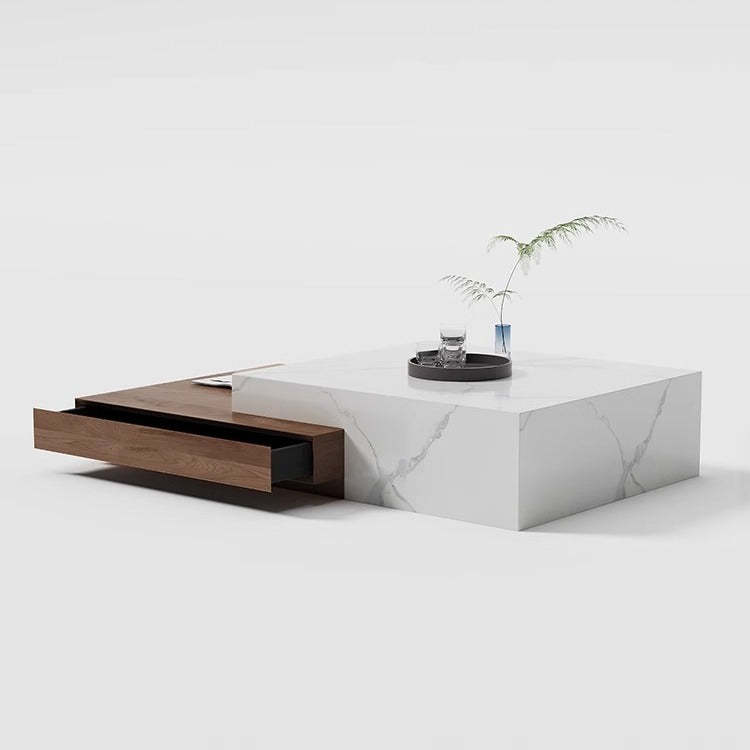 Minimalist Slate Wood Coffee Table 2-Drawer