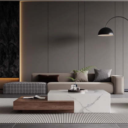 Minimalist Slate Wood Coffee Table 2-Drawer — Ink
