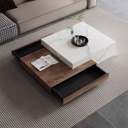 Minimalist Slate Wood Coffee Table 2-Drawer