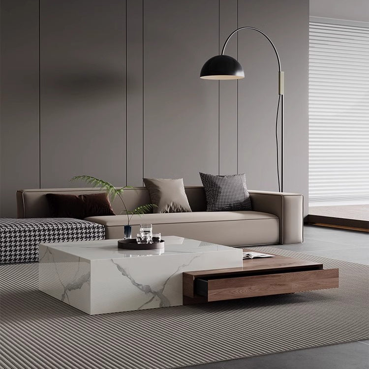 Minimalist Slate Wood Coffee Table 2-Drawer — Snow Mountain Stone