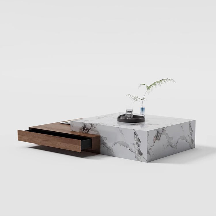 Minimalist Slate Wood Coffee Table 2-Drawer