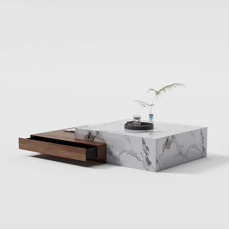 Minimalist Slate Wood Coffee Table 2-Drawer