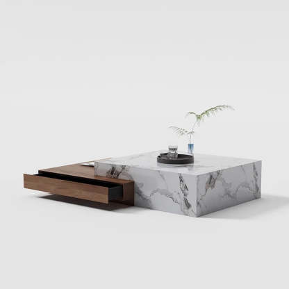 Minimalist Slate Wood Coffee Table 2-Drawer