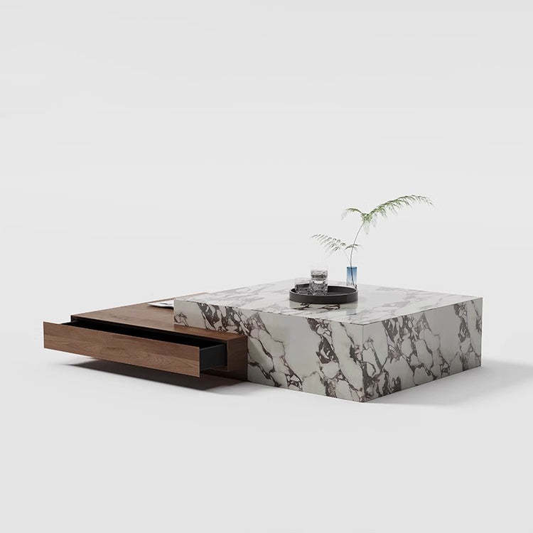 Lighom slate 2-drawer wood stone coffee tables for balcony