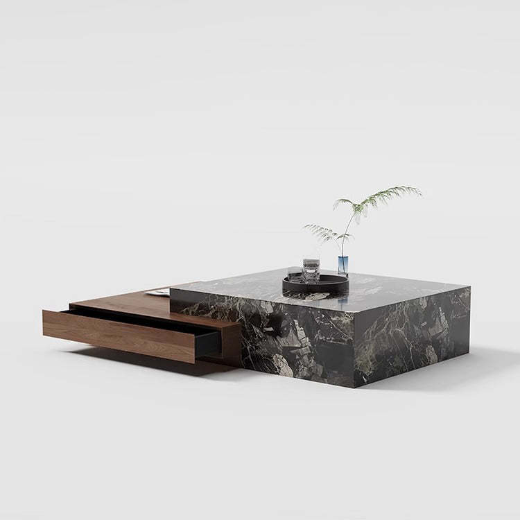 Minimalist Slate Wood Coffee Table 2-Drawer