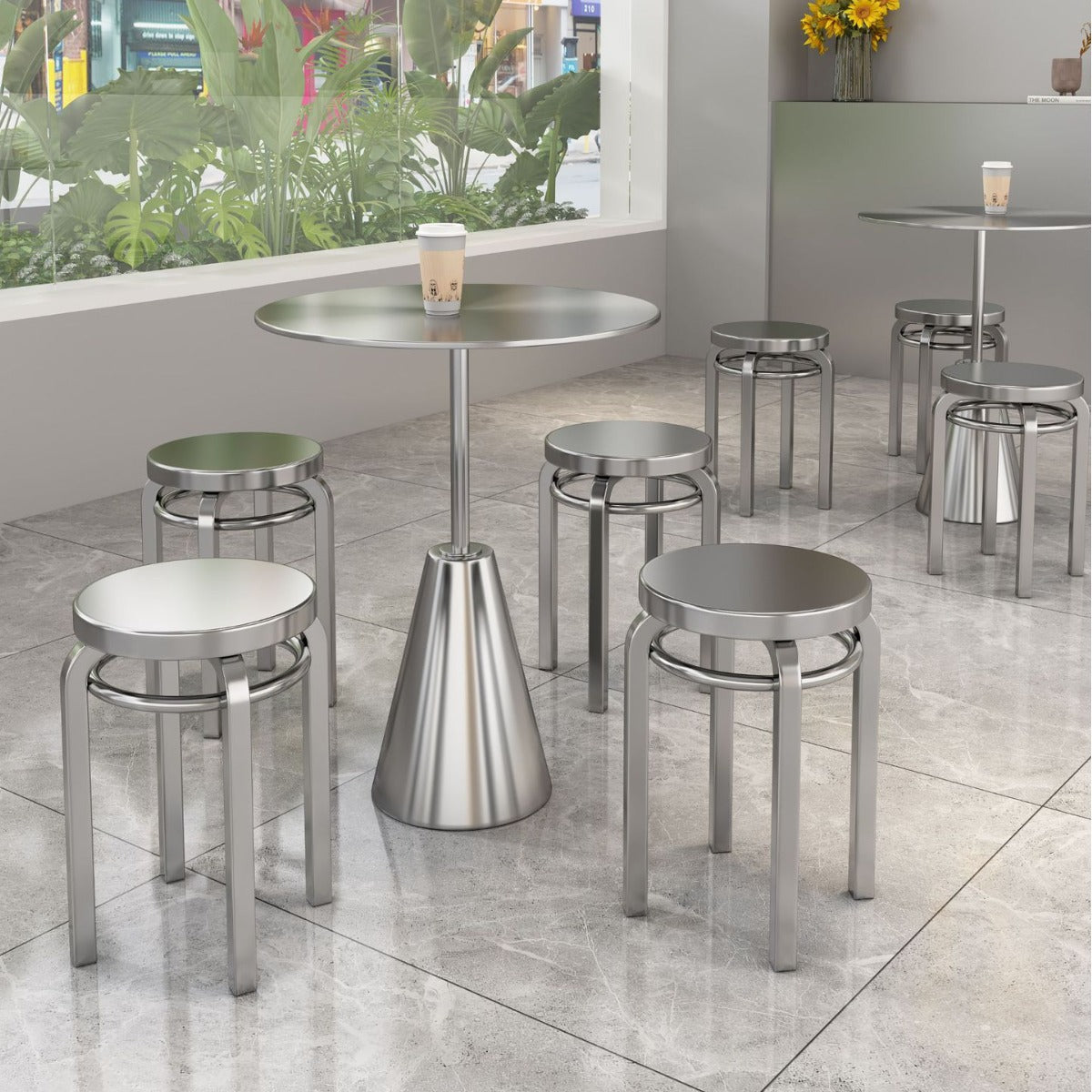 Industrial Steel Round Umbrella Coffee Table