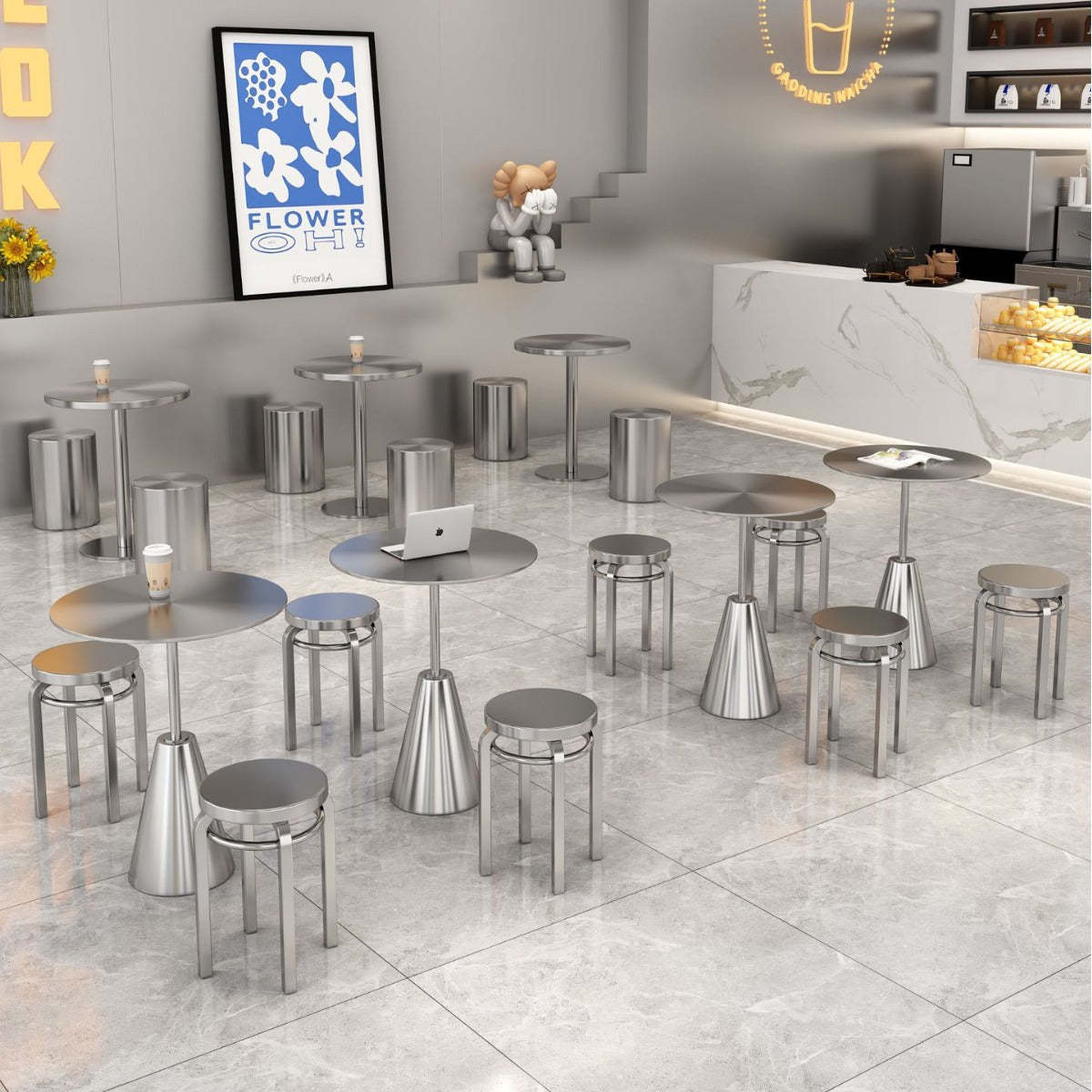 Industrial Steel Round Umbrella Coffee Table