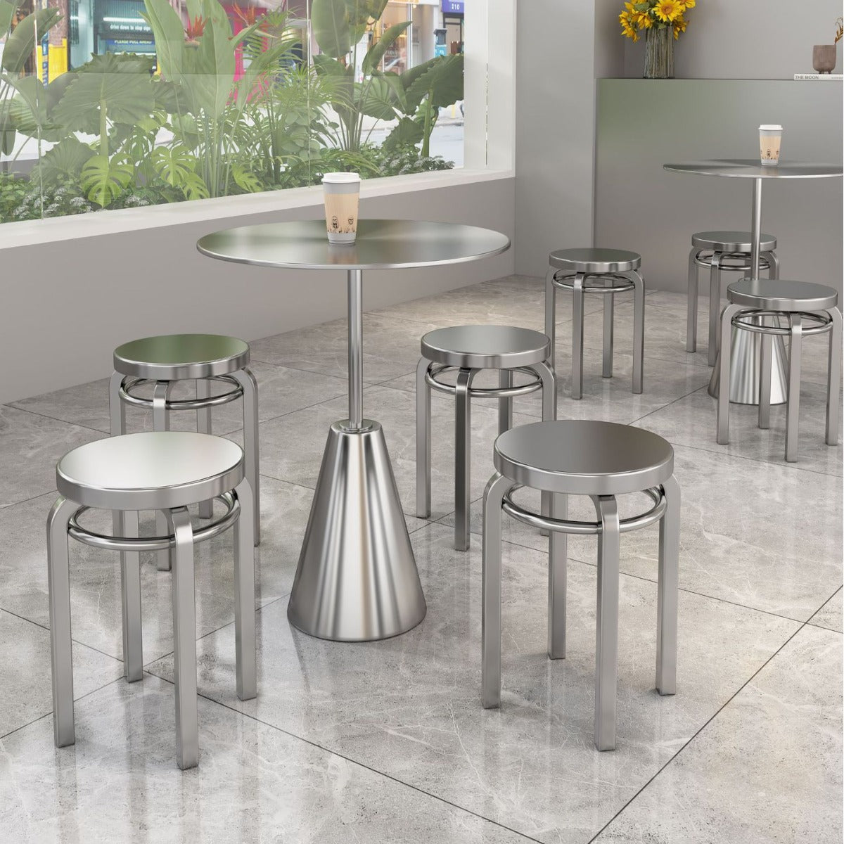 Industrial Steel Round Umbrella Coffee Table