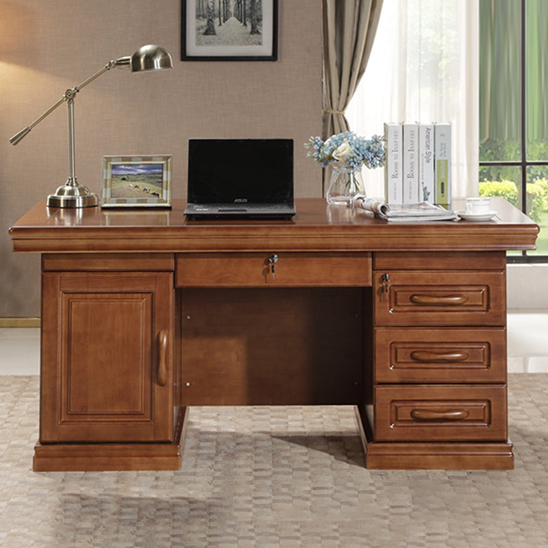 Retro Rubberwood Desk 4-Drawer Cabinet