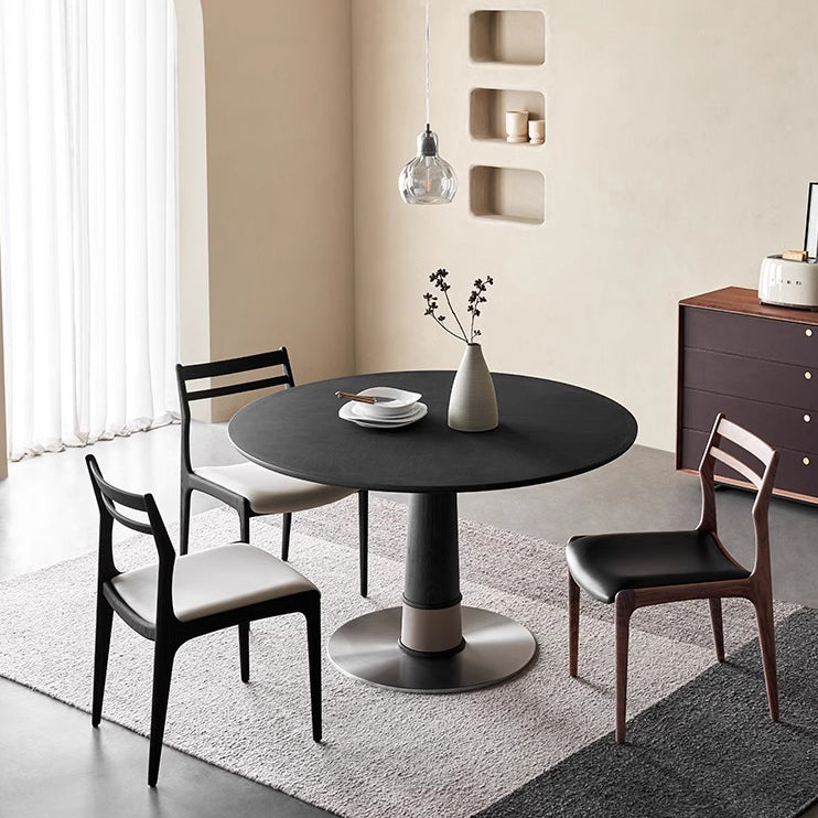 Retro Ash Slab Leather Steel Round Dining Table 2-6 Seat