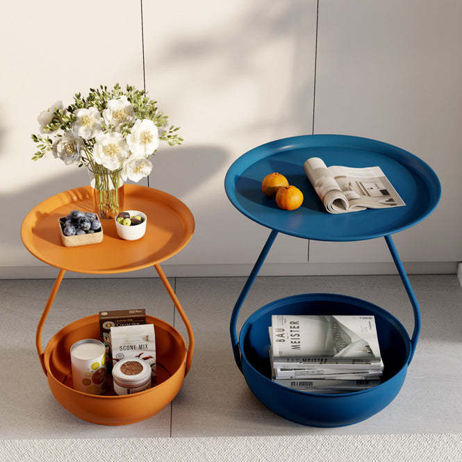 Nordic Iron Steel Round 2-Tier Side Table — Gray