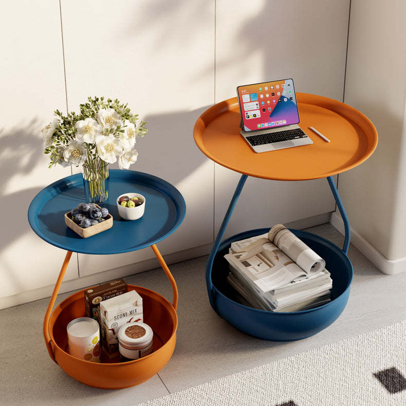 Nordic Iron Steel Round 2-Tier Side Table — Black