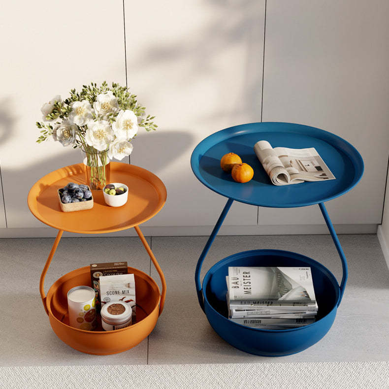 Nordic Iron Steel Round 2-Tier Side Table — Gray