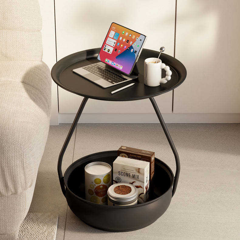Nordic Iron Steel Round 2-Tier Side Table — Orange Plate + Orange Base