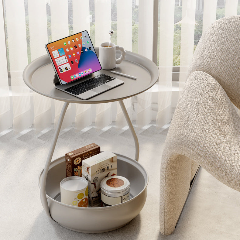 Nordic Iron Steel Round 2-Tier Side Table — Blue Plate + Blue Base