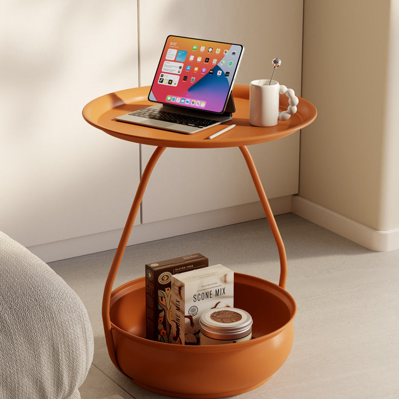 Nordic Iron Steel Round 2-Tier Side Table — Blue Plate+ Orange Base