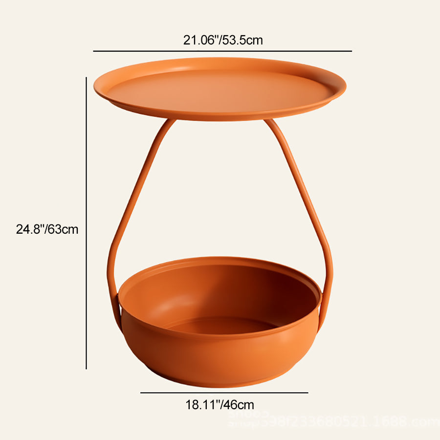 Nordic Iron Steel Round 2-Tier Side Table — Orange Plate + Orange Base