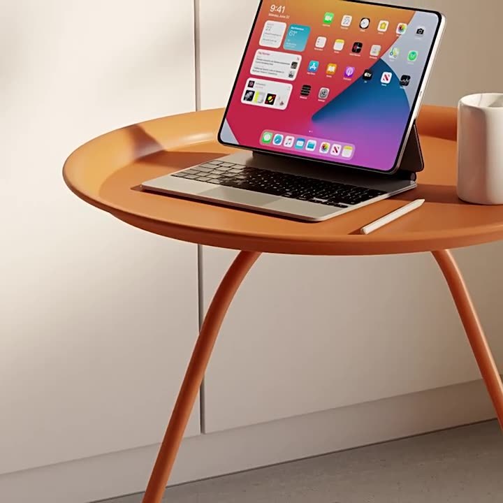 Nordic Iron Steel Round 2-Tier Side Table — Blue Plate+ Orange Base
