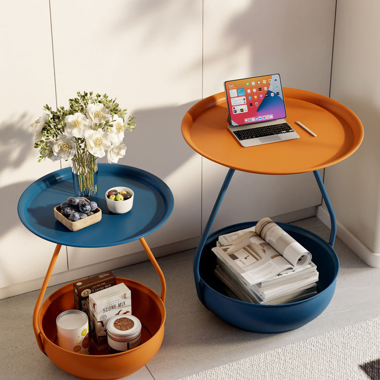 Nordic Iron Steel Round 2-Tier Side Table — Black
