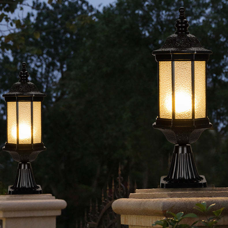 European Aluminum Glass Columnar Outdoor Light — Black / 220V-240V For UK/AU