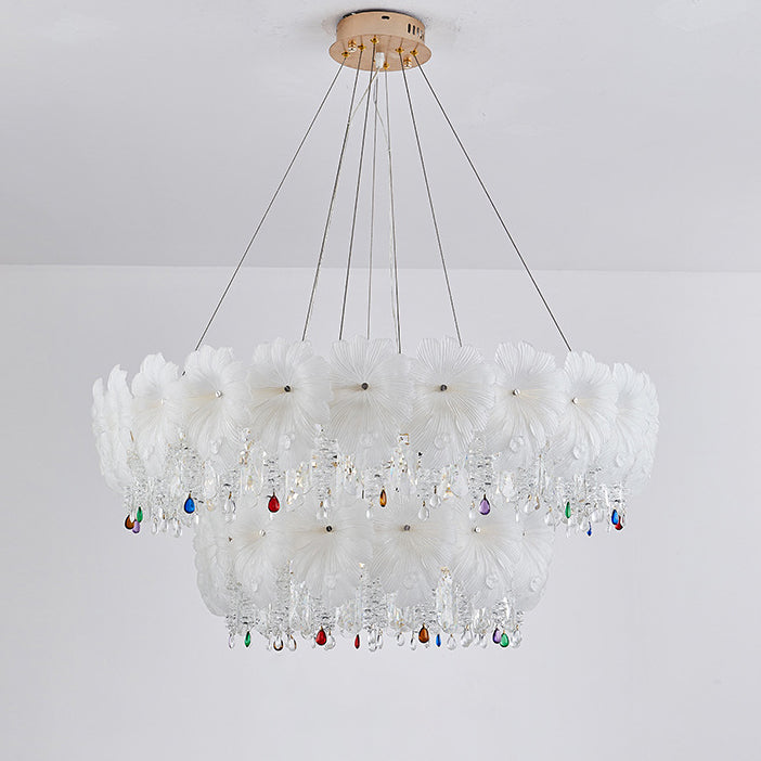 Contemporary Luxe Iron Crystal Glass Flower LED Chandelier