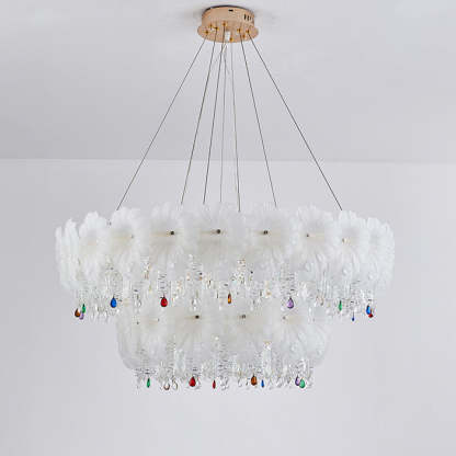 Contemporary Luxe Iron Crystal Glass Flower LED Chandelier