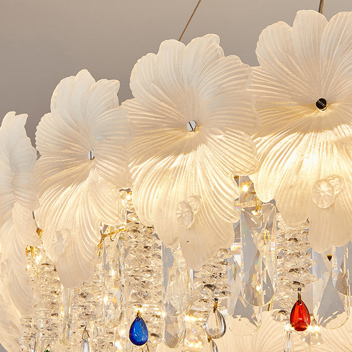 Contemporary Luxe Iron Crystal Glass Flower LED Chandelier