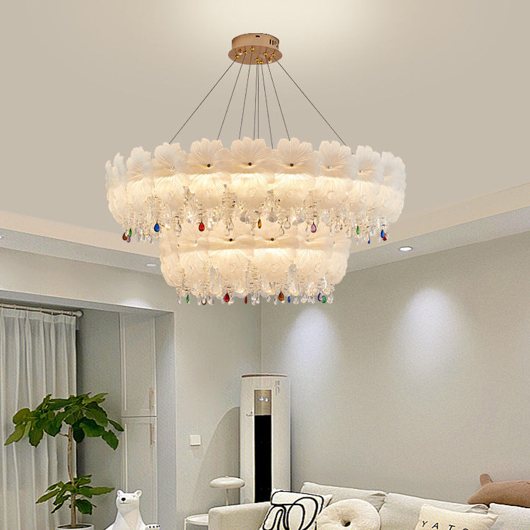 Contemporary Luxe Iron Crystal Glass Flower LED Chandelier