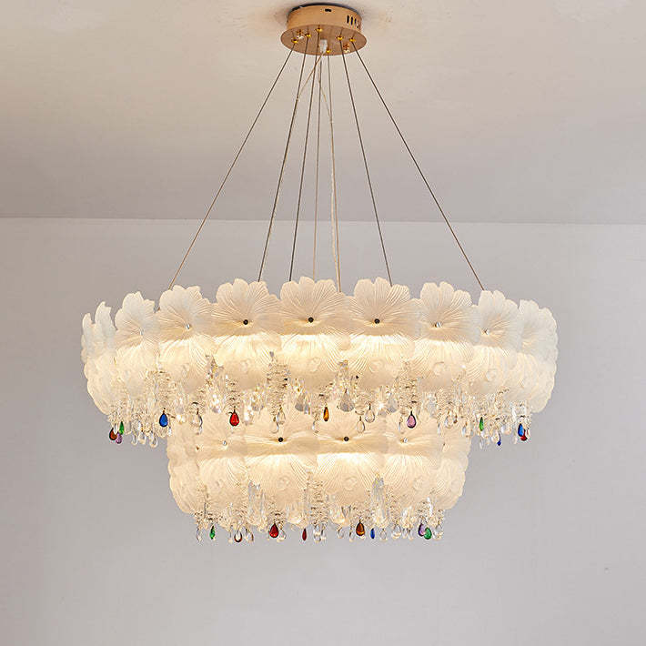 Contemporary Luxe Iron Crystal Glass Flower LED Chandelier — 220V-240V For UK/AU / Infinitely Dimmable