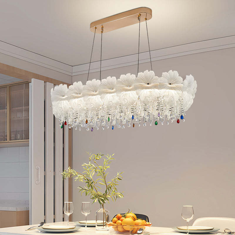 Contemporary Luxe Iron Crystal Glass Flower LED Chandelier